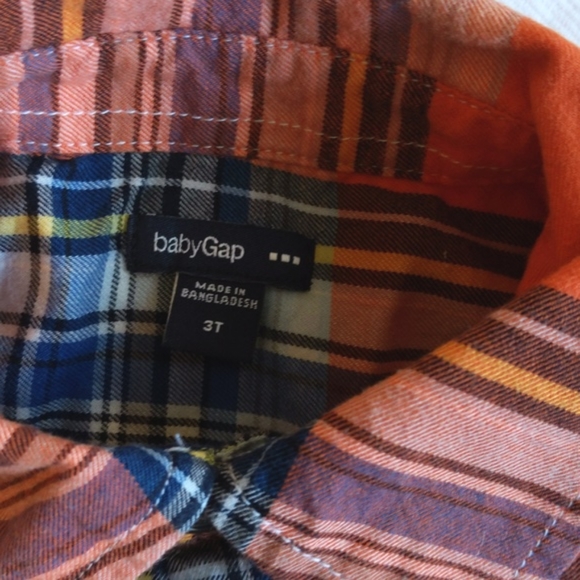 babyGap orange & blue plaid cotton button down shirt 3T toddler boys - Picture 5 of 8